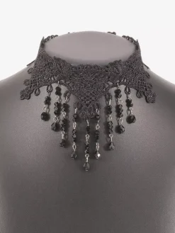 Gothic Lace Choker Necklace Crystal Tassel Collar For Women
