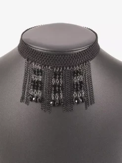 Gothic Lace Choker Necklace Crystal Tassel Collar For Women