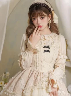Gothic Lolita Blouses Ecru White Long Sleeves Lolita Top Ruffles Lolita Shirt
