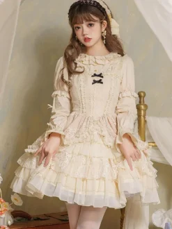 Gothic Lolita Blouses Ecru White Long Sleeves Lolita Top Ruffles Lolita Shirt