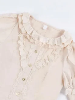 Gothic Lolita Blouses Ecru White Long Sleeves Lolita Top Ruffles Lolita Shirt