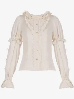 Gothic Lolita Blouses Ecru White Long Sleeves Lolita Top Ruffles Lolita Shirt