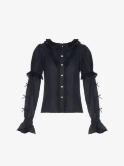 Gothic Lolita Blouses Ecru White Long Sleeves Lolita Top Ruffles Lolita Shirt