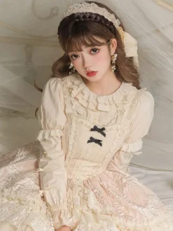 Gothic Lolita Blouses Ecru White Long Sleeves Lolita Top Ruffles Lolita Shirt