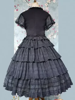 Gothic Lolita Blouses Lolita Top Infanta Lace Pleated Short Sleeves Black Lolita Shirt