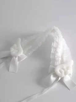 Gothic Lolita Accessories Ecru White Ruffles Bows Lace Headwear Headdress