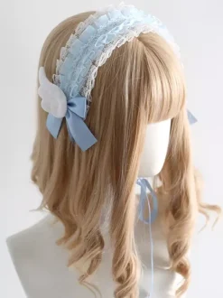 Gothic Lolita Accessories Ecru White Ruffles Bows Lace Headwear Headdress