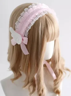 Gothic Lolita Accessories Ecru White Ruffles Bows Lace Headwear Headdress