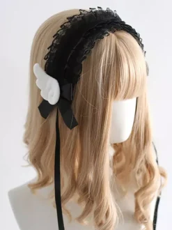 Gothic Lolita Accessories Ecru White Ruffles Bows Lace Headwear Headdress