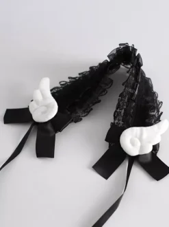 Gothic Lolita Accessories Ecru White Ruffles Bows Lace Headwear Headdress