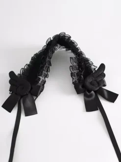 Gothic Lolita Accessories Ecru White Ruffles Bows Lace Headwear Headdress