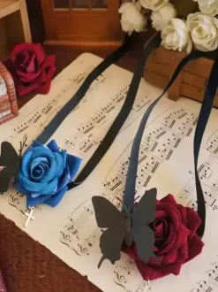 Gothic Lolita Accessories Blue Flowers Butterfly Accessory Miscellaneous