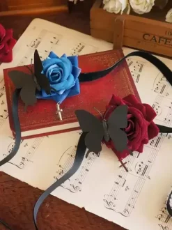 Gothic Lolita Accessories Blue Flowers Butterfly Accessory Miscellaneous