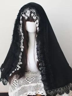 Gothic Lolita Accessories Black+White Lace Ruffles Headwear Miscellaneous