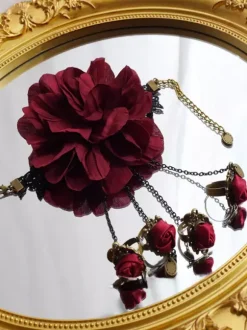 Gothic Lolita Accessories Burgundy Flowers Chains Polyester Accessory Miscellaneous