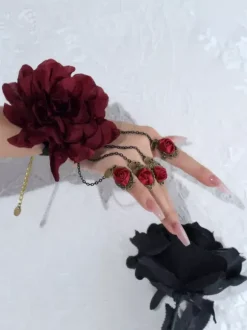 Gothic Lolita Accessories Burgundy Flowers Chains Polyester Accessory Miscellaneous