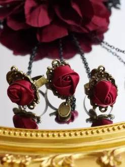 Gothic Lolita Accessories Burgundy Flowers Chains Polyester Accessory Miscellaneous