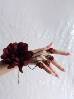 Gothic Lolita Accessories Burgundy Flowers Chains Polyester Accessory Miscellaneous