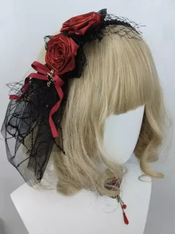 Gothic Lolita Accessories Burgundy Ruffles Roses Color Block Headwear Miscellaneous