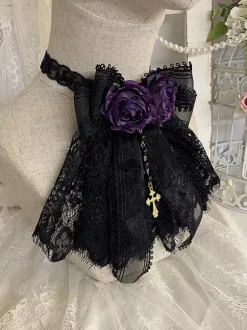 Gothic Lolita Accessories Burgundy Chains Flowers Lace Accessory Miscellaneous