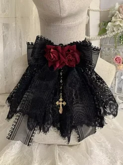Gothic Lolita Accessories Burgundy Chains Flowers Lace Accessory Miscellaneous