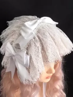 Gothic Lolita Accessories White Lace Bows Headwear Miscellaneous