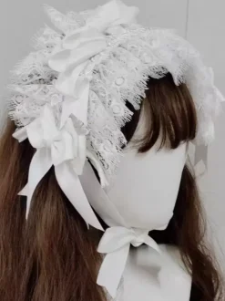 Gothic Lolita Accessories White Lace Bows Headwear Miscellaneous