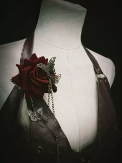 Gothic Lolita Accessories Red Chains Flowers Accessory Metal Miscellaneous