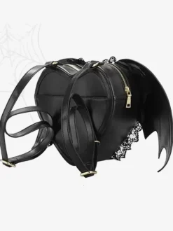 Gothic Lolita Bag Black PU Leather Ruffles Lace PU Leather Backpack Lolita Accessories