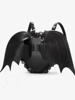 Gothic Lolita Bag Black PU Leather Ruffles Lace PU Leather Backpack Lolita Accessories