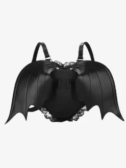 Gothic Lolita Bag Black PU Leather Ruffles Lace PU Leather Backpack Lolita Accessories