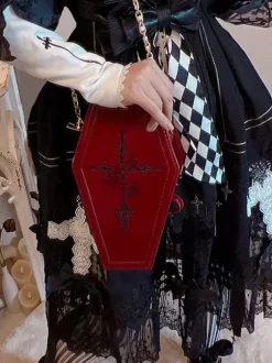 Gothic Lolita Bag Burgundy PU Leather PU Leather Cross-body Bag Lolita Accessories