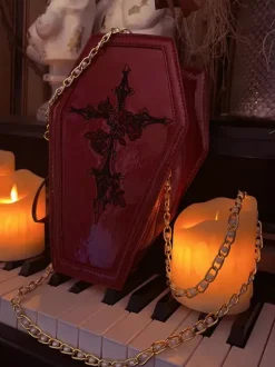Gothic Lolita Bag Burgundy PU Leather PU Leather Cross-body Bag Lolita Accessories