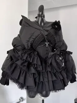 Gothic Lolita Black Strapless JSK Dress With Detachable Chest Harness And Neck Accessories