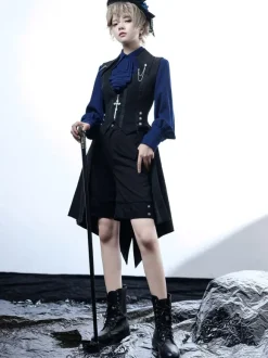 Gothic Lolita Bloomers Metal Details Straight Black Lolita Shorts