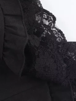 Gothic Lolita Blouses Black Short Sleeves Ruffles Lace Lolita Top Lace Lolita Shirt