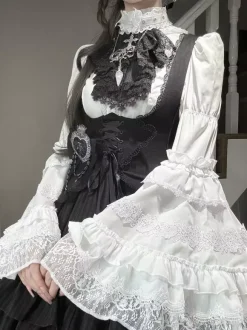 Gothic Lolita Blouses Black Long Sleeves Lolita Top Ruffles Lace Lolita Shirt