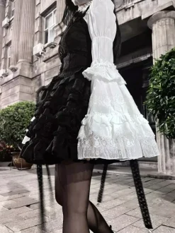 Gothic Lolita Blouses Black Long Sleeves Lolita Top Ruffles Lace Lolita Shirt