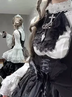 Gothic Lolita Blouses Black Long Sleeves Lolita Top Ruffles Lace Lolita Shirt