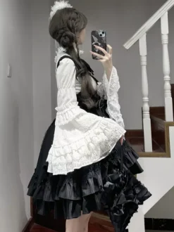 Gothic Lolita Blouses Black Long Sleeves Lolita Top Ruffles Lace Lolita Shirt