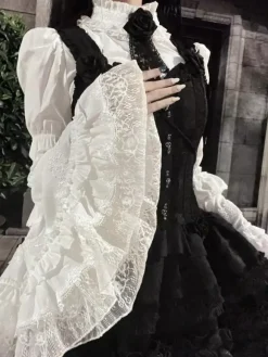 Gothic Lolita Blouses Black Long Sleeves Lolita Top Ruffles Lace Lolita Shirt