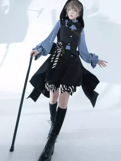 Gothic Lolita Blouses Bows Long Sleeves Blouse Lolita Top Light Sky Blue Lolita Shirt