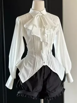 Gothic Lolita Blouses Lolita Top Ruffles Long Sleeves Blouse White Lolita Shirt