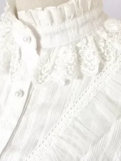 Gothic Lolita Blouses Lolita Top Ruffles Long Sleeves Blouse Stripes White Lolita Shirt