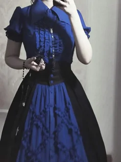 Gothic Lolita Blouses Lolita Top Ruffles Long Sleeves Blouse Blue Lolita Shirt