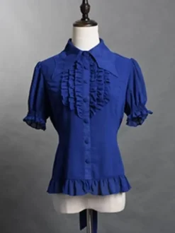 Gothic Lolita Blouses Lolita Top Ruffles Long Sleeves Blouse Blue Lolita Shirt