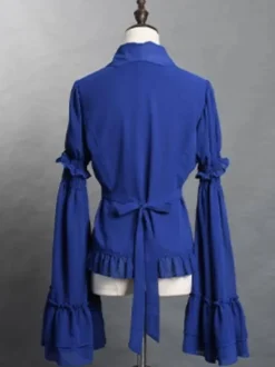 Gothic Lolita Blouses Lolita Top Ruffles Long Sleeves Blouse Blue Lolita Shirt