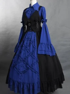 Gothic Lolita Blouses Lolita Top Ruffles Long Sleeves Blouse Blue Lolita Shirt