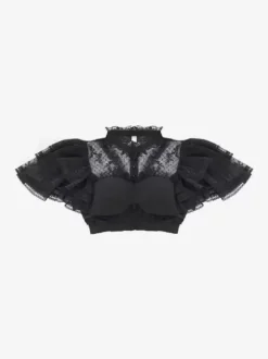 Gothic Lolita Blouses Lolita Top Black Short Sleeves Ruffles Lace Tops