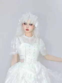 Gothic Lolita Blouses Lolita Top Black Short Sleeves Ruffles Lace Tops